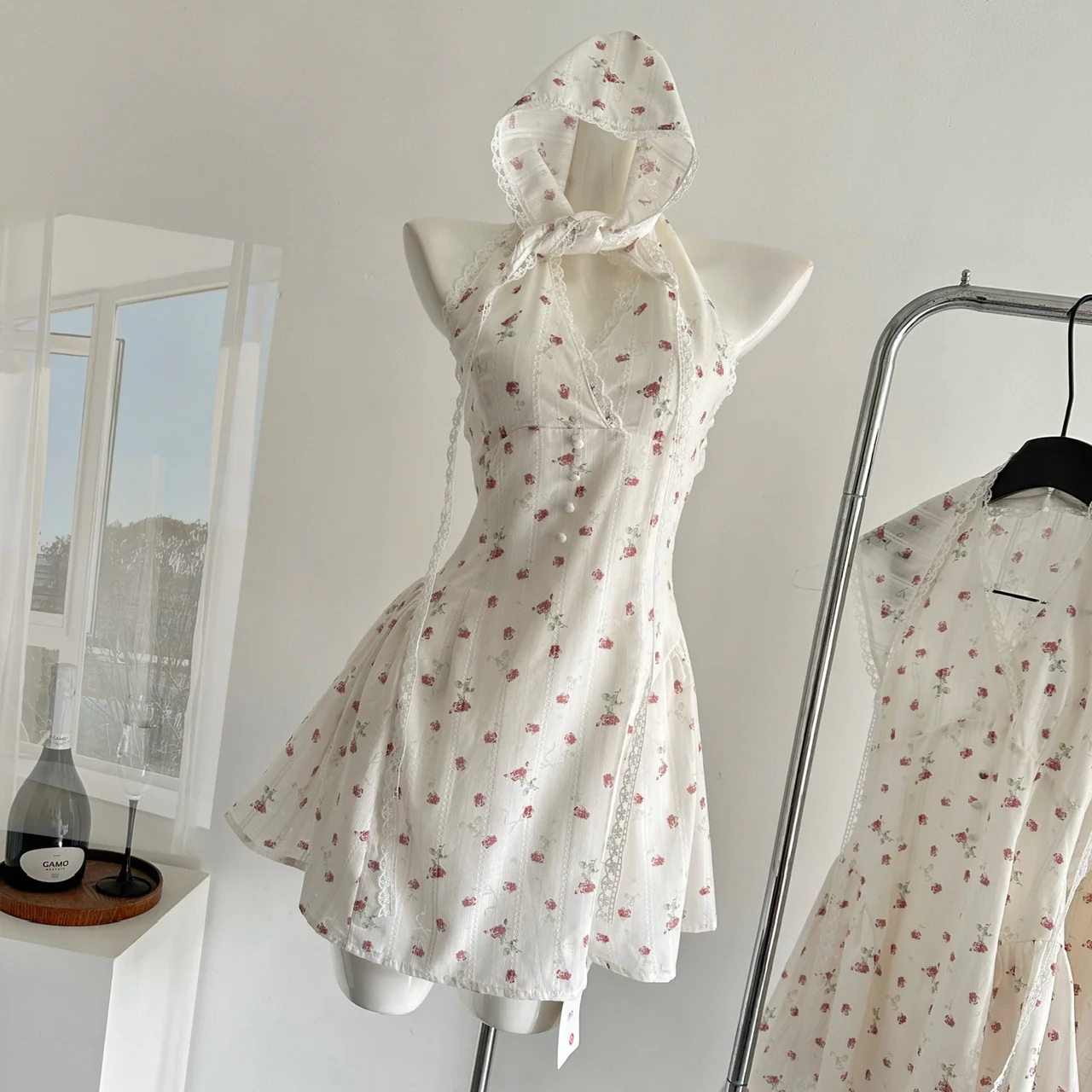 Sexy A Line Halter Neckline Floral Short Summer Dress Holiday Party Outfits For Women DP0121 - Deanwangkt