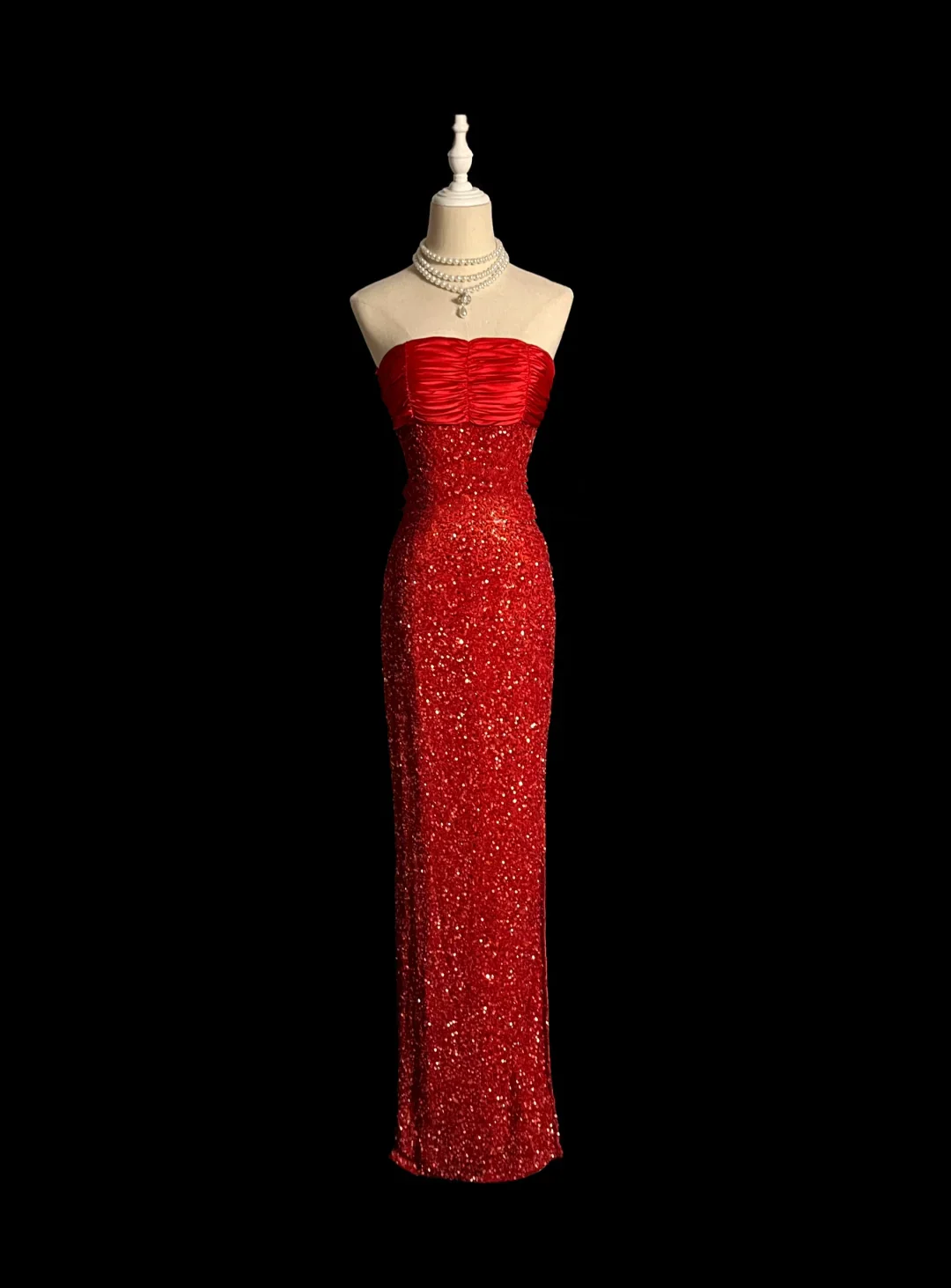 Elegant Glamour Mermaid Strapless Sequin Red Long Prom Dresses Party Dress Evening Dress DP923 - Deanwangkt