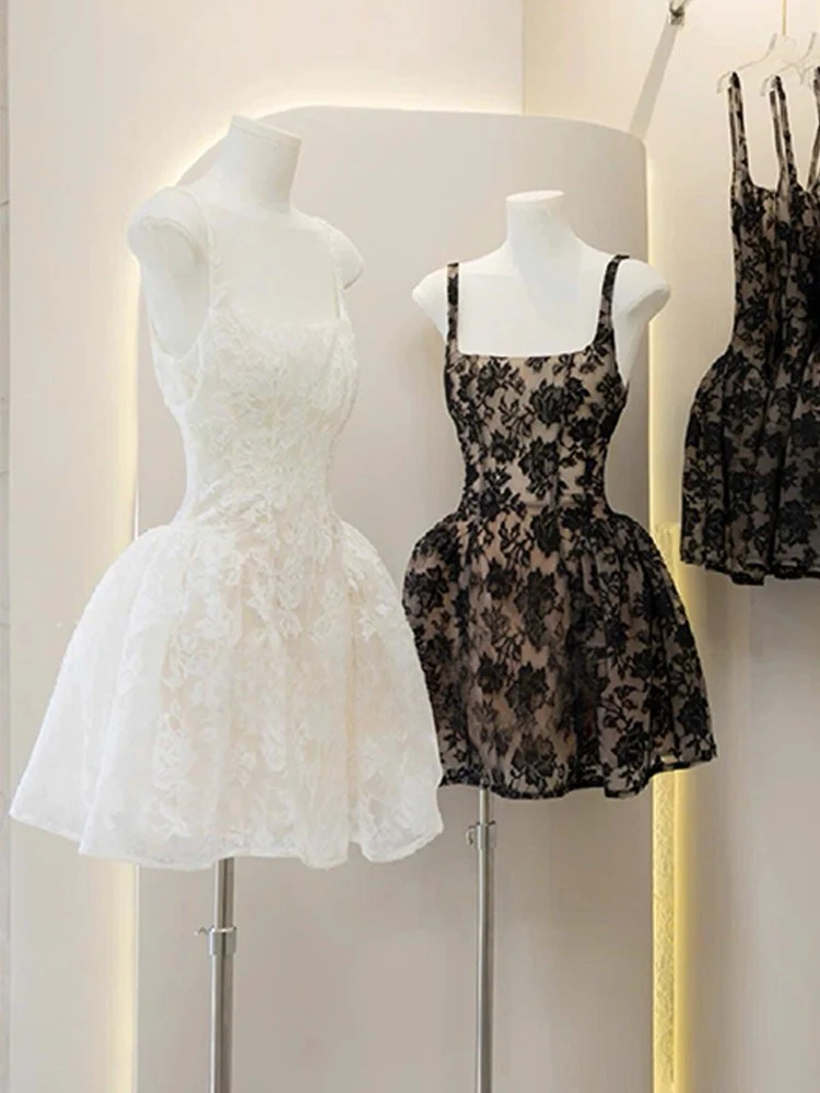 Cute Ball Gown Square Little Black Dress Lace Short Mini Formal 8th Grade Homecoming Dresses Middle School Cocktail Dress Hoco Outfits DH2638 - Deanwangkt