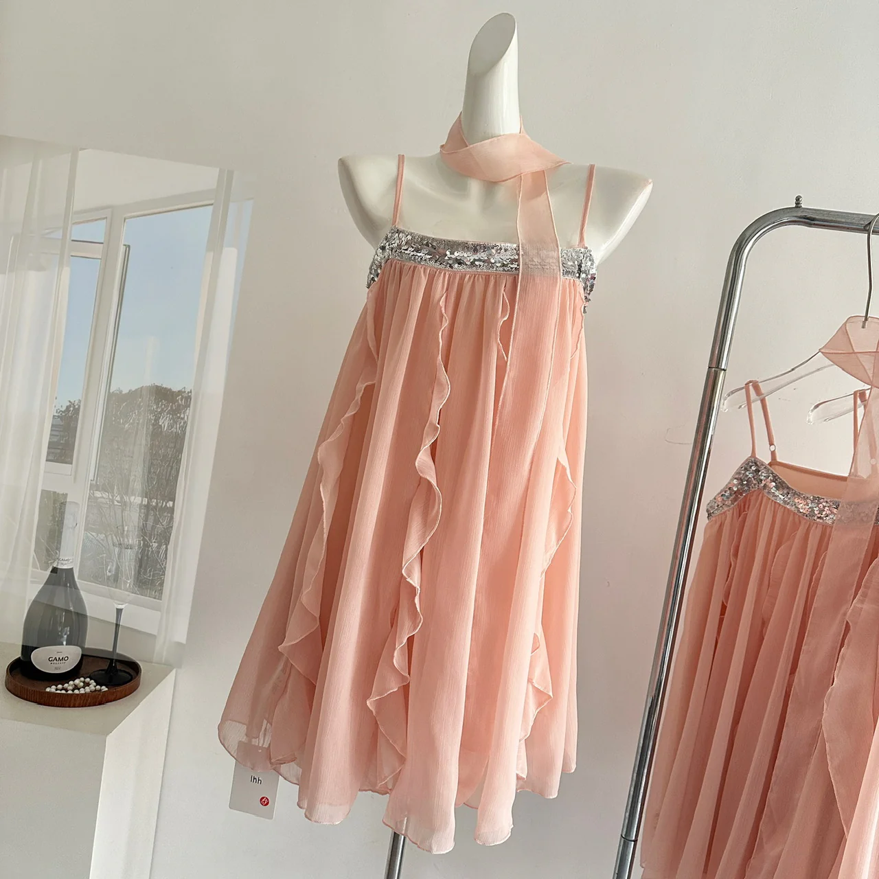 Cute A Line Spaghetti Straps Pink Chiffon Summer Dress Holiday Short Party Outfits For Women DP0102 - Deanwangkt