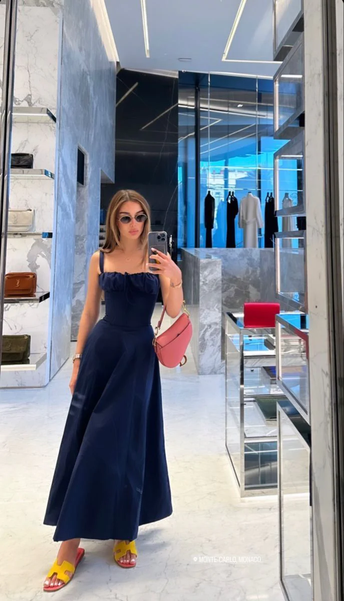 Elegant Wedding Guest Outfit A line Straps Navy Blue Night Dresses Summer Wedding Guest Dresses Graduation Dresses DP747 - Deanwangkt