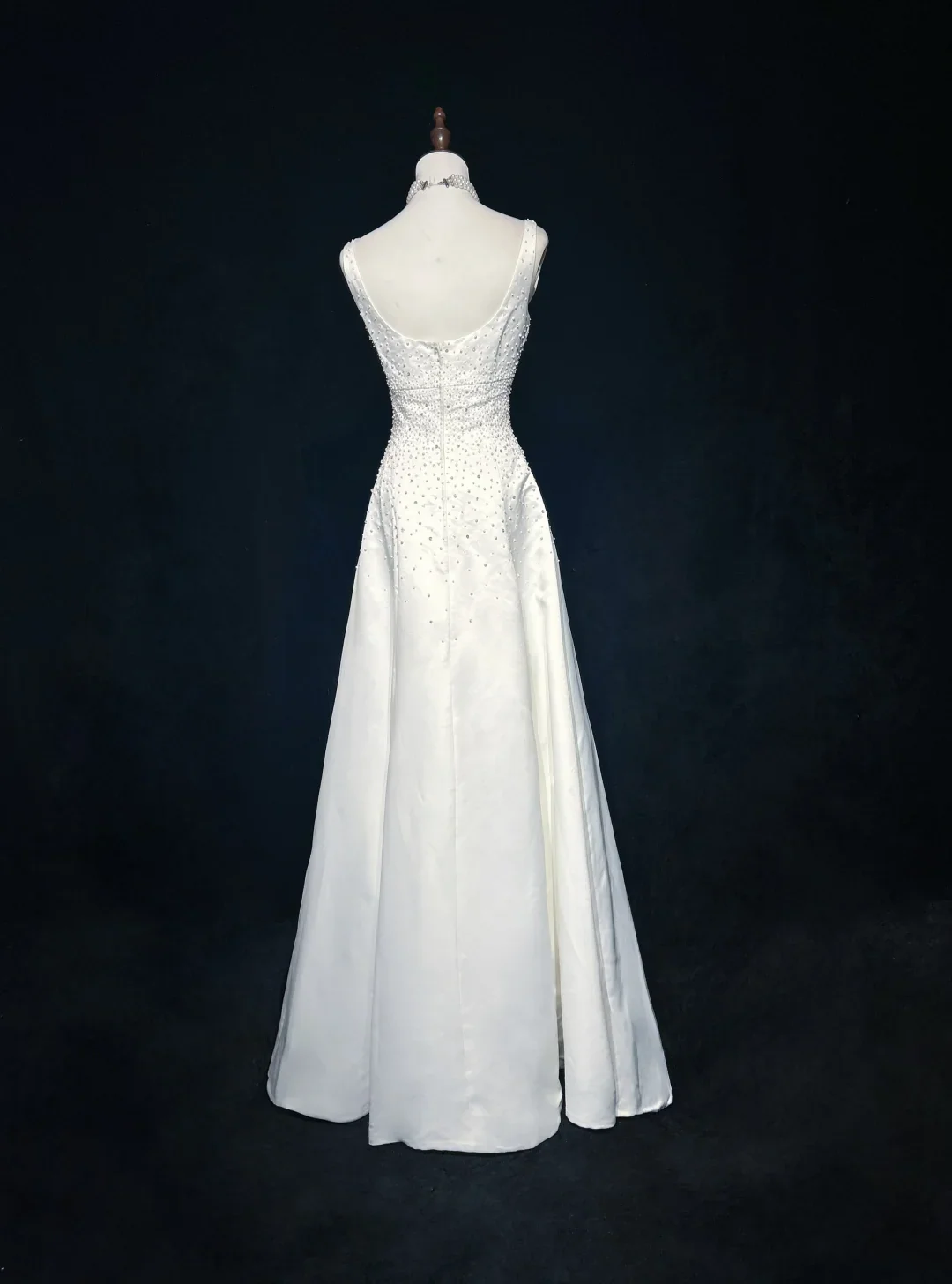Vintage Bridal Gown A line Square Neck Sleeveless Pearls Beads Long White 70s Wedding Dresses Elegant Bridal Gowns DH1108 - Deanwangkt