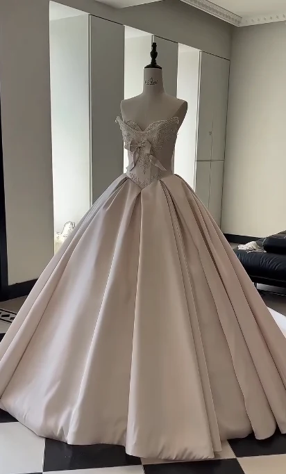 Princess Bridal Dress Ball Gown Sweetheart Sleeveless Satin Light Pink Wedding Dresses Pretty Bridal Gowns DH943 - Deanwangkt