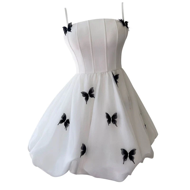 Trendy Ball Gown Spaghetti Straps White Sleeveless Formal Short 8th Grade Homecoming Dress Summer Middle School Hoco Dresses Cocktail Dress Birthday Outfits W937 - Deanwangkt