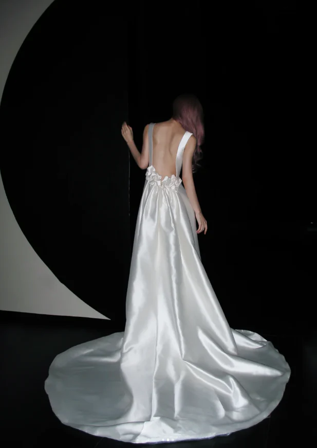 Timeless A-Line Satin Long Wedding Dresses, White Bridal Gowns, Sleeveless Bridal Dresses DP3978 - Deanwangkt