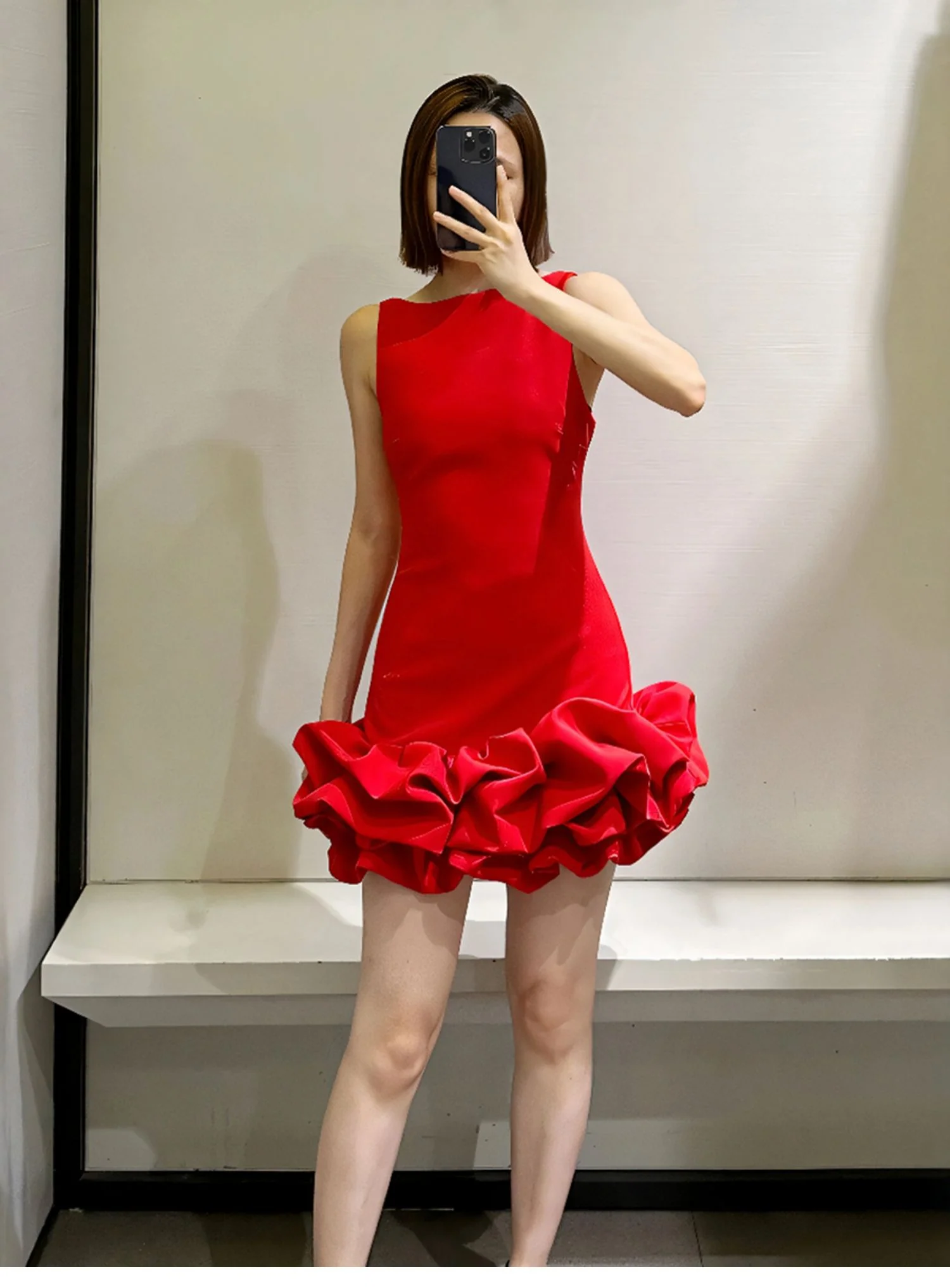 Sexy Sheath Scoop Neck Red Satin Short Homecoming Dress Summer Hoco Dresses Mini Cocktail Dress DH2533 - Deanwangkt