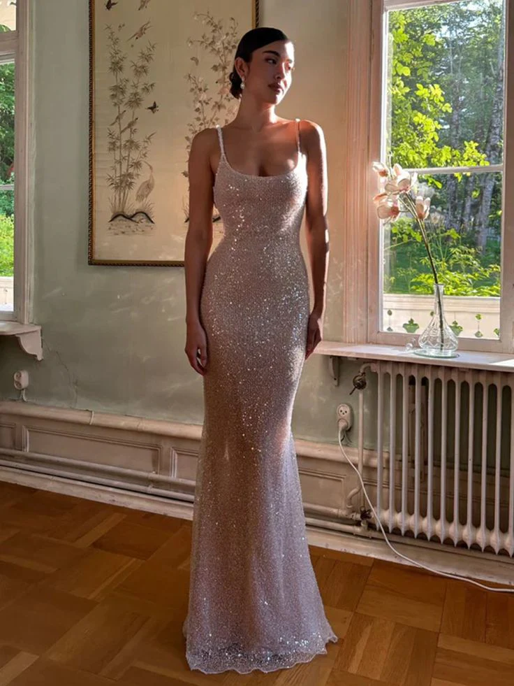 Gorgeous Pink Mermaid Straps Sequin Prom Dresses With Slit Graduation Dresses DP724 - Deanwangkt