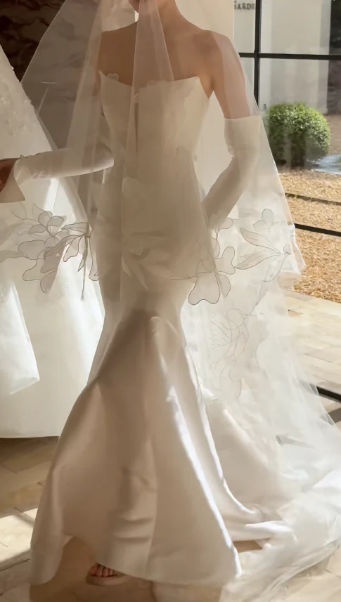 Timeless Strapless Mermaid Wedding Dresses Satin White Bridal Gowns DP3330 - Deanwangkt