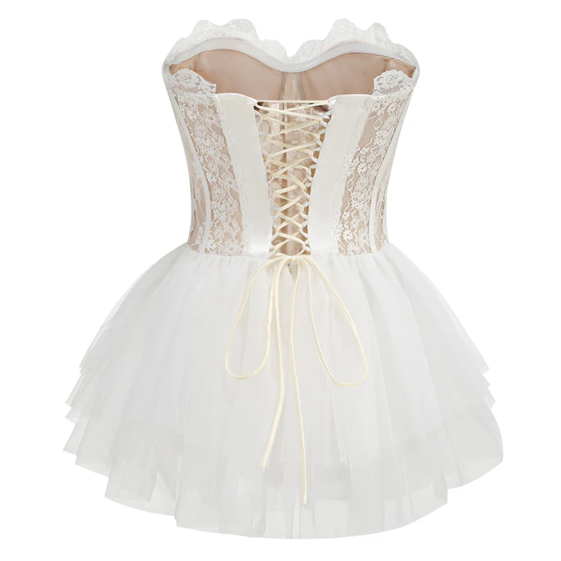 Sexy A line Strapless Lace White Formal Homecoming Dresses 18th Birthday Outfits Graduation Dress Short Mini Hoco Dresses DH2551 - Deanwangkt