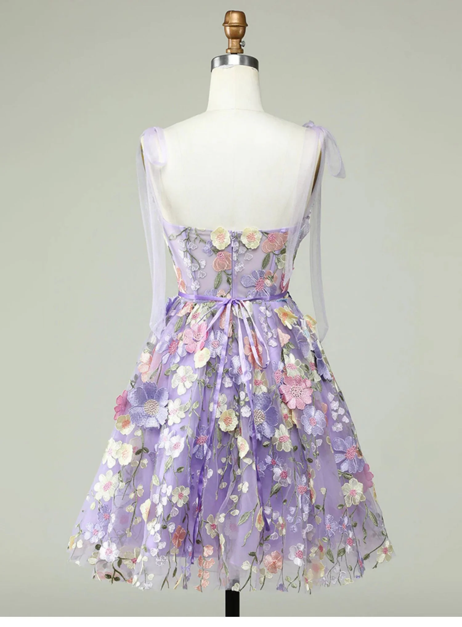 Cute A Line Spaghetti Straps Lilac Tulle Lace Formal Homecoming Dresses 18th Birthday Outfits Graduation Dress Short Mini Hoco Dresses DH2538 - Deanwangkt