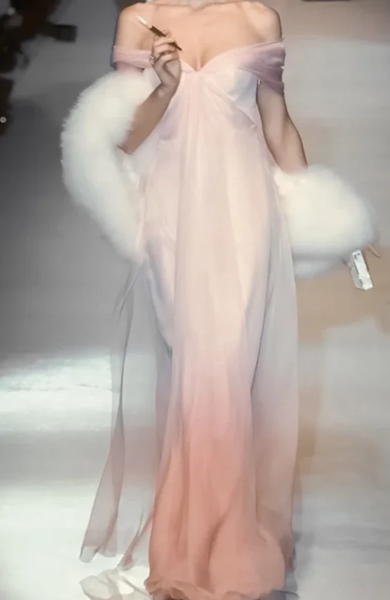 Elegant Sheath Pink Long Prom Dresses; Off-the-shoulder Chiffon Pink Evening Dresses DP04011 - Deanwangkt