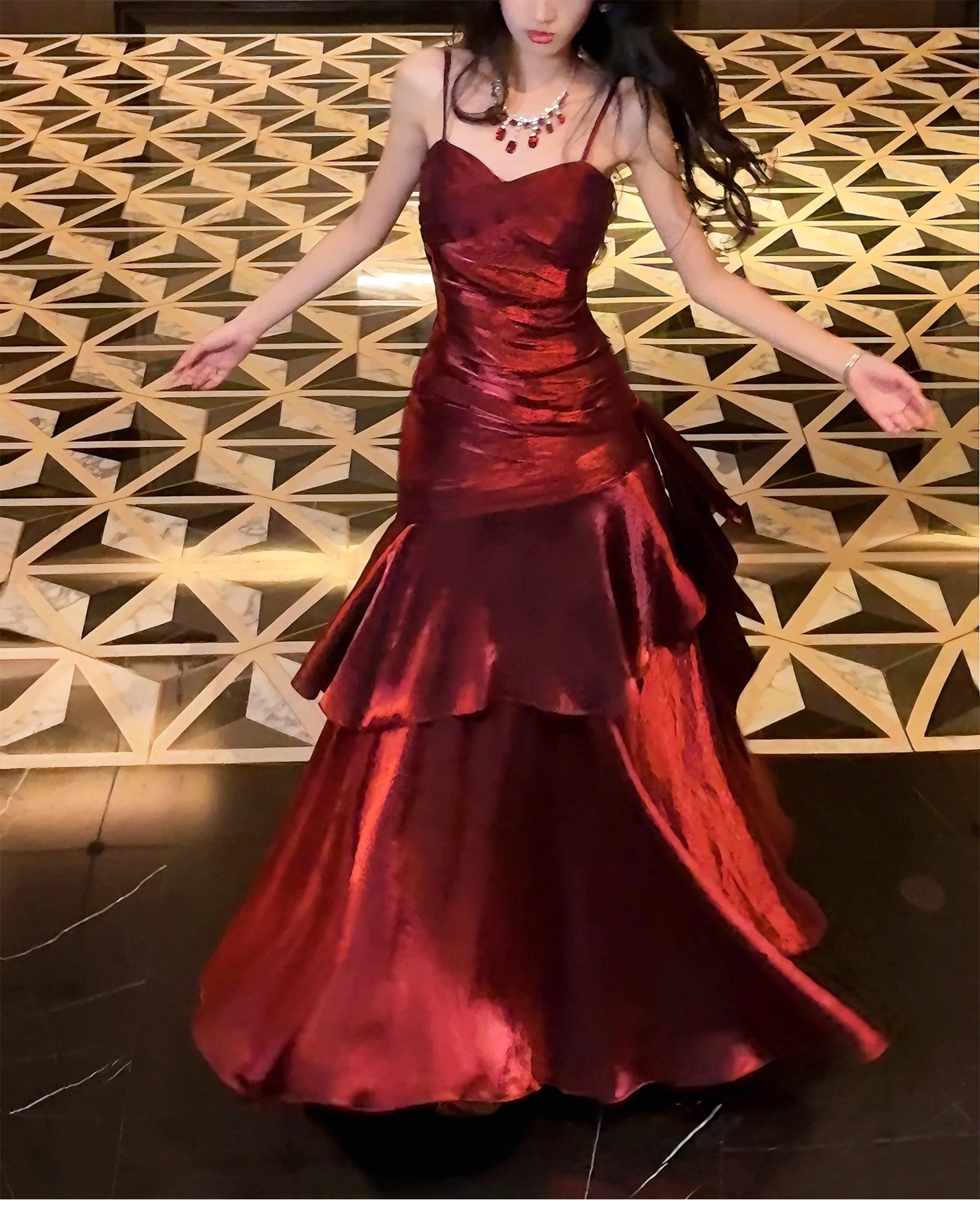 Elegant Mermaid Spaghetti Straps Sleeveless Maroon Prom Gown Long Evening Dress Prom Dresses DP232 - Deanwangkt