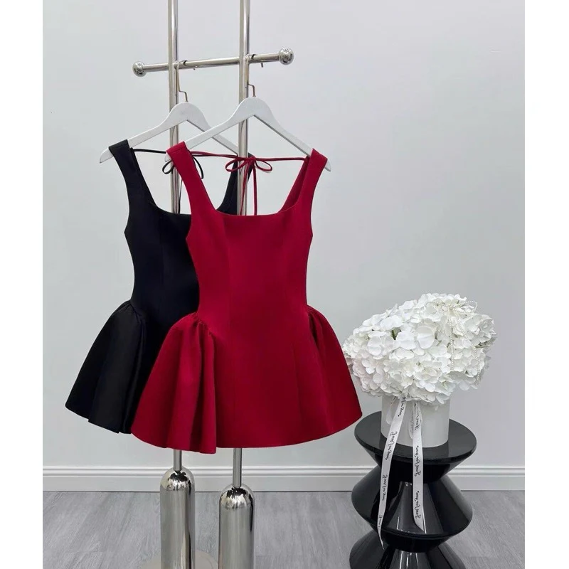 Cute Ball Gown Square Neck Satin Red Short Mini Formal 8th Grade Homecoming Dresses Middle School Cocktail Dress Hoco Outfits DH2629 - Deanwangkt