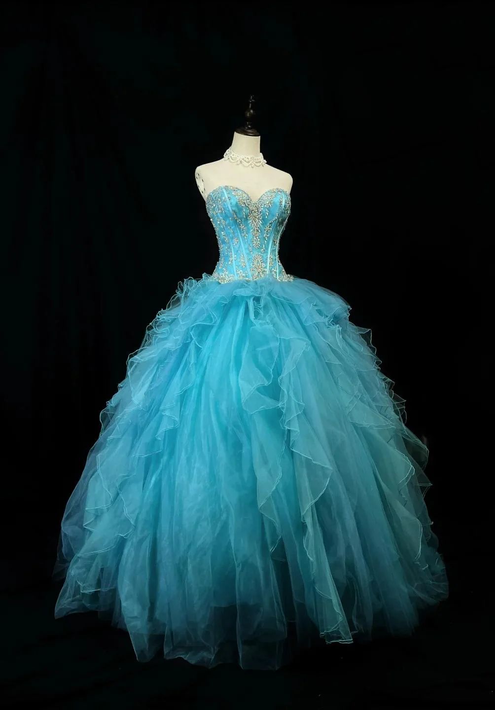 Fairy Sweetheart Ball Gown Tulle Rhinestone Long Prom Dresses Blue Quinceanera Dresses Sweet 16 Dresses  DP3211 - Deanwangkt