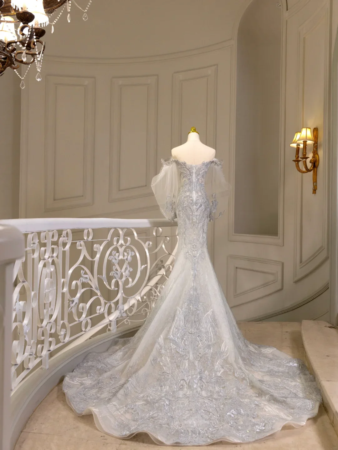 Princess Bridal Dress Mermaid Off The Shoulder Lace Tulle Wedding Dress With Long Sleeves Wedding Dresses Modest Wedding Gowns DH1564 - Deanwangkt