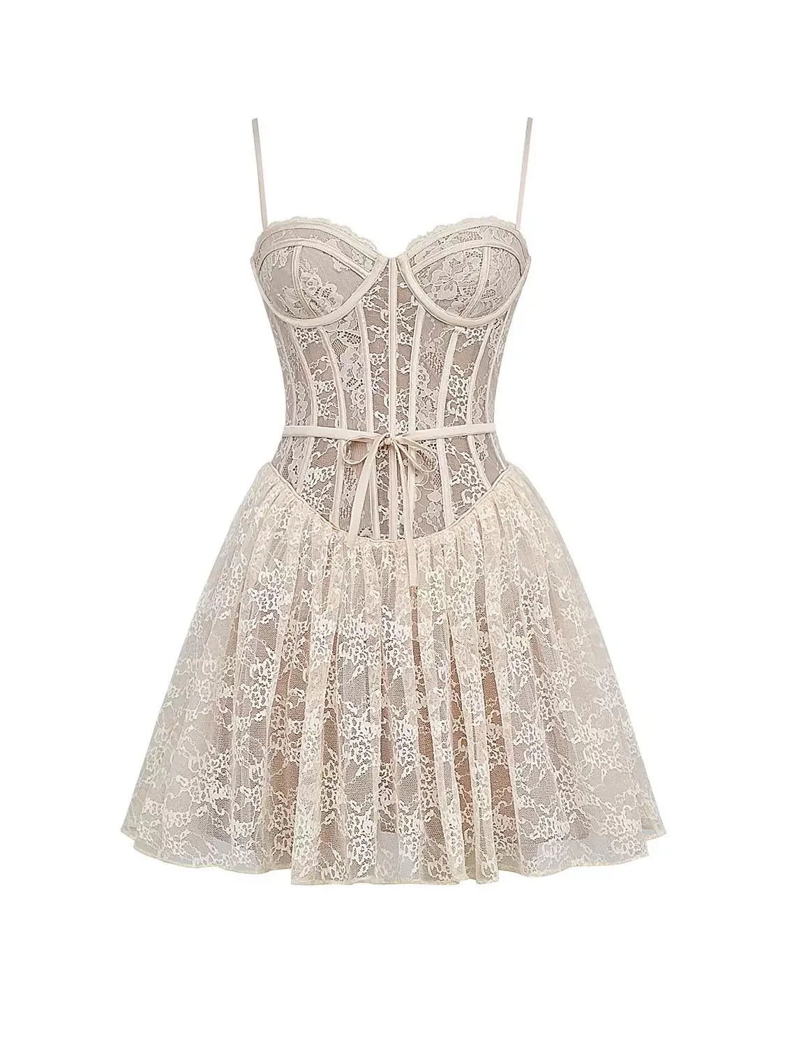 Pretty A line Spaghetti Straps White Lace Formal Homecoming Dresses Short 16th Birthday Outfits Graduation Dress Mini Cocktail Dresses DH2479 - Deanwangkt