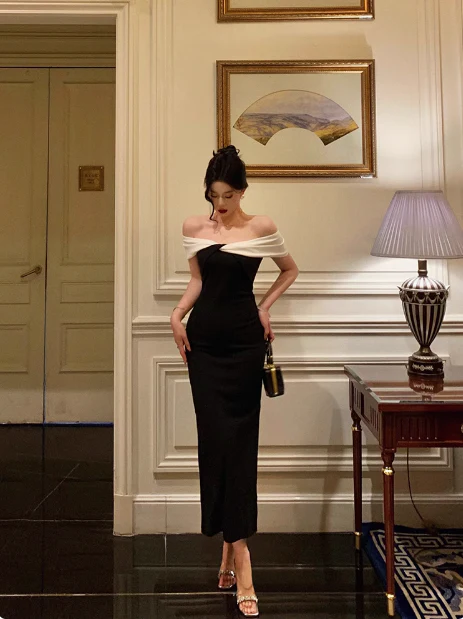 Elegant Sheath Off The Shoulder Black 18th Birthday Dress Party Gown Birthday Outfits Birthday Dress Ideas For Women DP587 - Deanwangkt