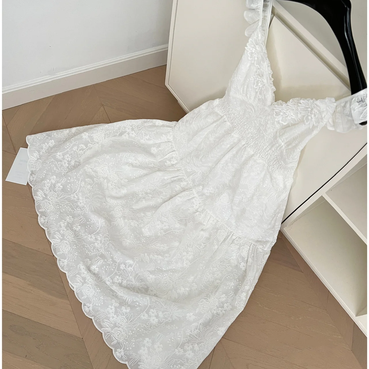 Sexy A Line Spaghetti Straps Floral White Lace Summer Dress Holiday Party Outfits For Women DP0105 - Deanwangkt