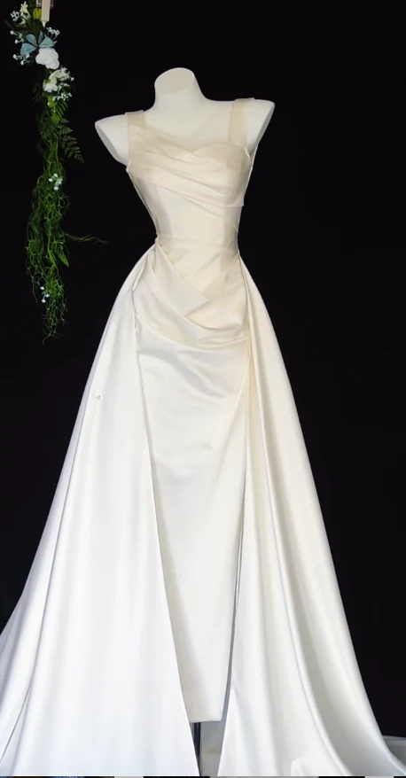 Elegant Sheath Long Prom Dress Spaghetti Strap Satin Formal Evening Dress DP2881 - Deanwangkt