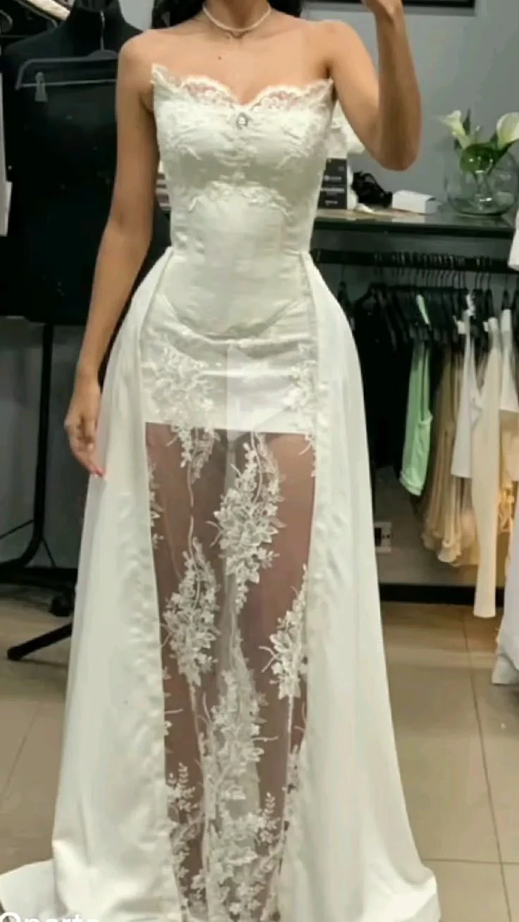 Princess Bridal Dress Sheath Sweetheart Sleeveless Lace White Wedding Dresses Pretty Bridal Gowns DH955 - Deanwangkt