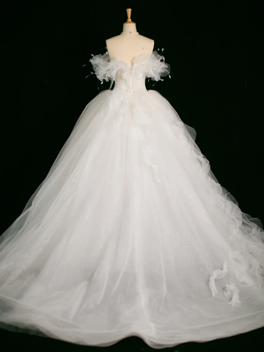 Elegant Wedding Dress Ball Gown Off The Shoulder Short Sleeves Tulle White Summer Long Wedding Dresses Bride Dress Bridal Gowns DH388 - Deanwangkt