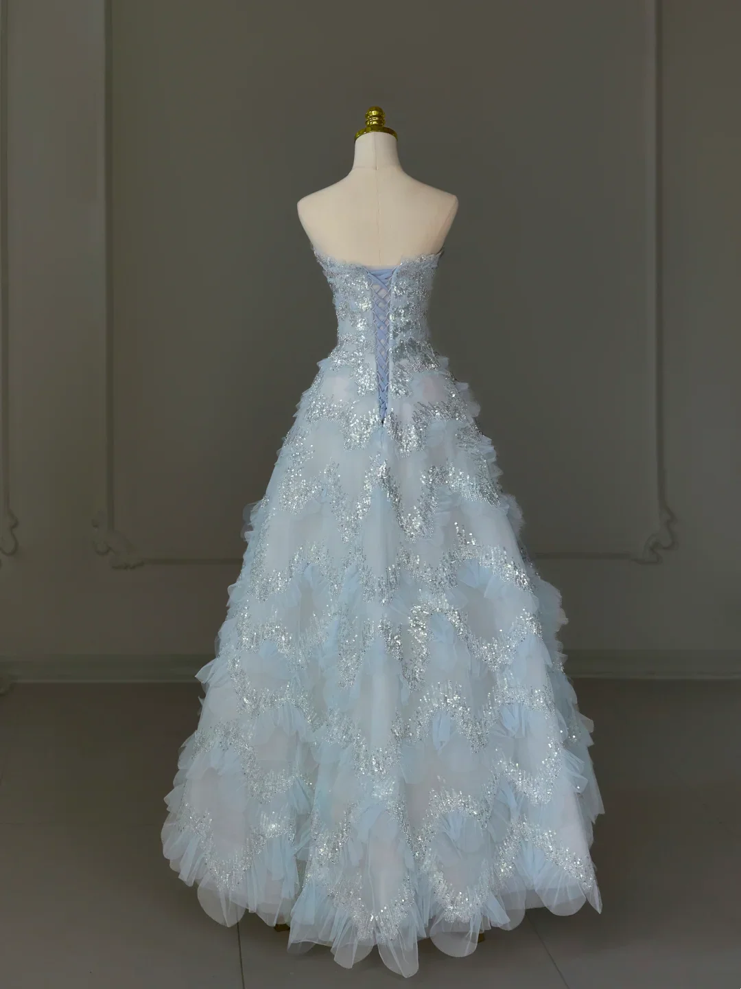 Pretty Ball Gown Sweetheart Tulle Light Blue Long Quinceanera Dress Formal Gowns Vestido De 15 Anos Sweet 16 Dress DH1124 - Deanwangkt