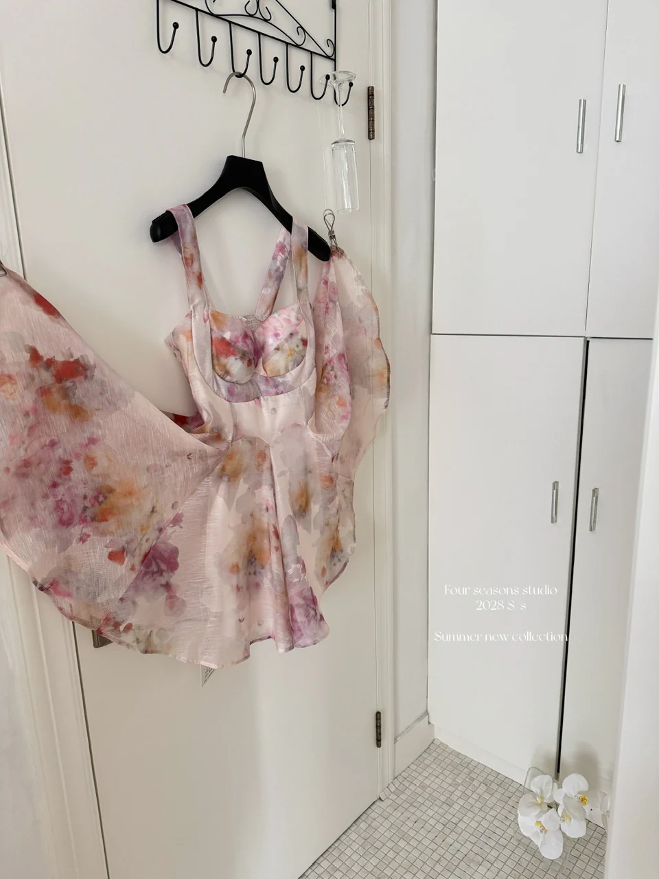 Cute A line Straps Floral Pink Short Summer Dress Holiday Party Birthday Outfits DP0138 - Deanwangkt