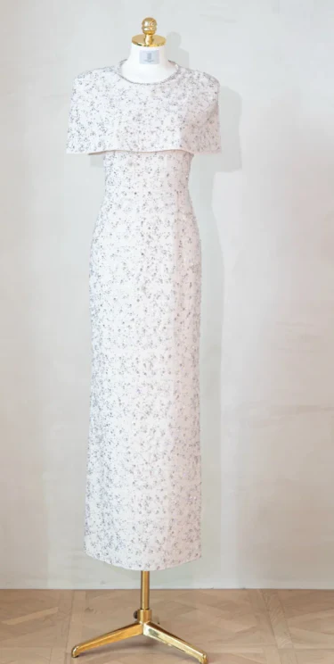 Glam Jewel Sheath Mother of the Bride Dresses with shawl, sequins White Evening Dresses DP3235 - Deanwangkt