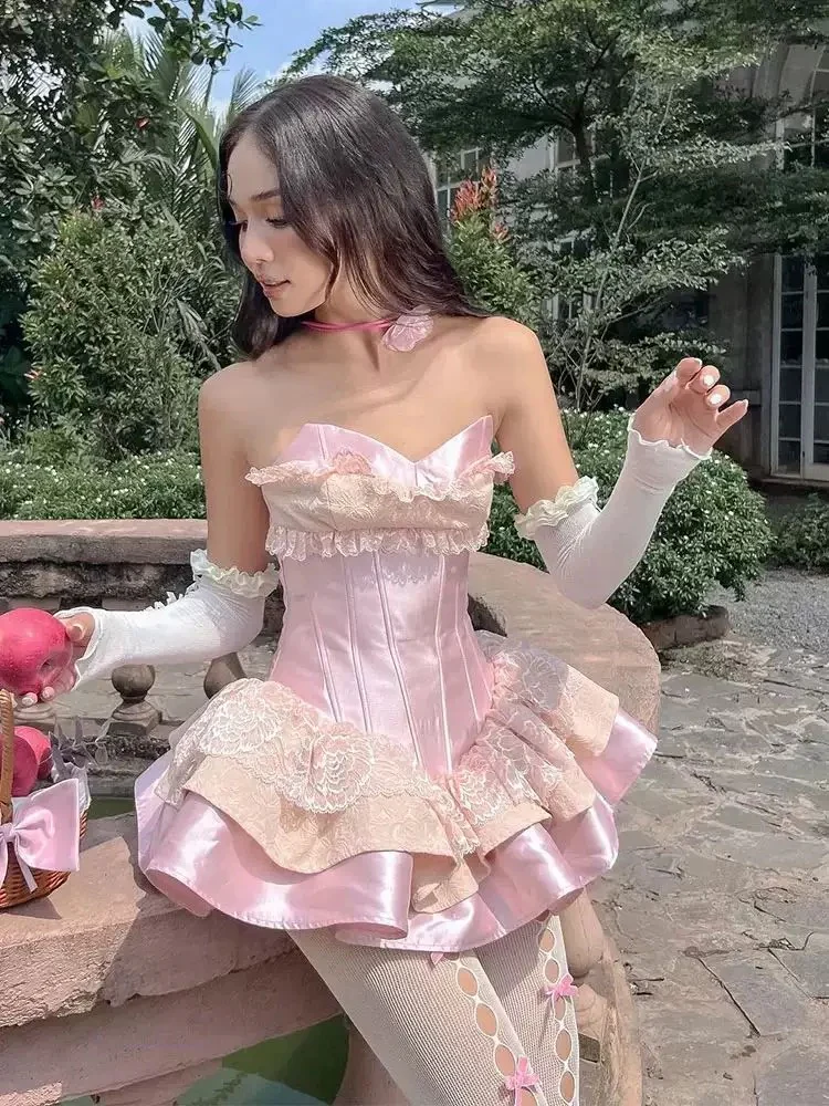 Unique Ball Gown Sweetheart Pink Satin Lace Short Formal 8th Grade Homecoming Dresses Middle School Cocktail Dress Hoco Outfits Inspo DH2604 - Deanwangkt