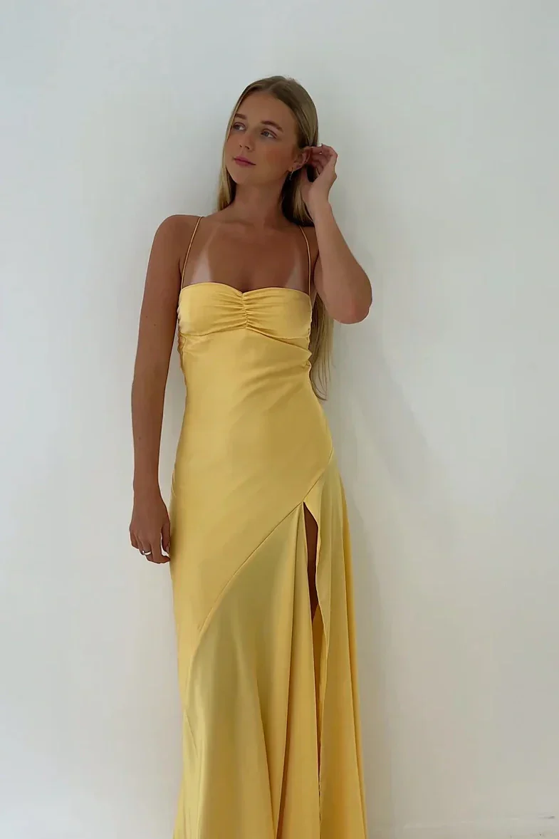 Simple Sheath Spaghetti Straps Prom Dresses Pink Long Party Dress with Split Front DP311 - Deanwangkt