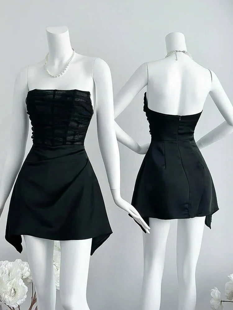 Simple A line Strapless Black Tulle Short Homecoming Dress Summer Hoco Dresses Cocktail Dress DP1755 - Deanwangkt