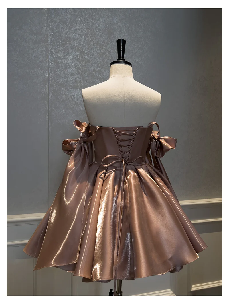 Sexy A line Spaghetti Straps Satin Brown Short Homecoming Dress Summer Hoco Dresses Cocktail Dress Birthday Outfits DP2289 - Deanwangkt