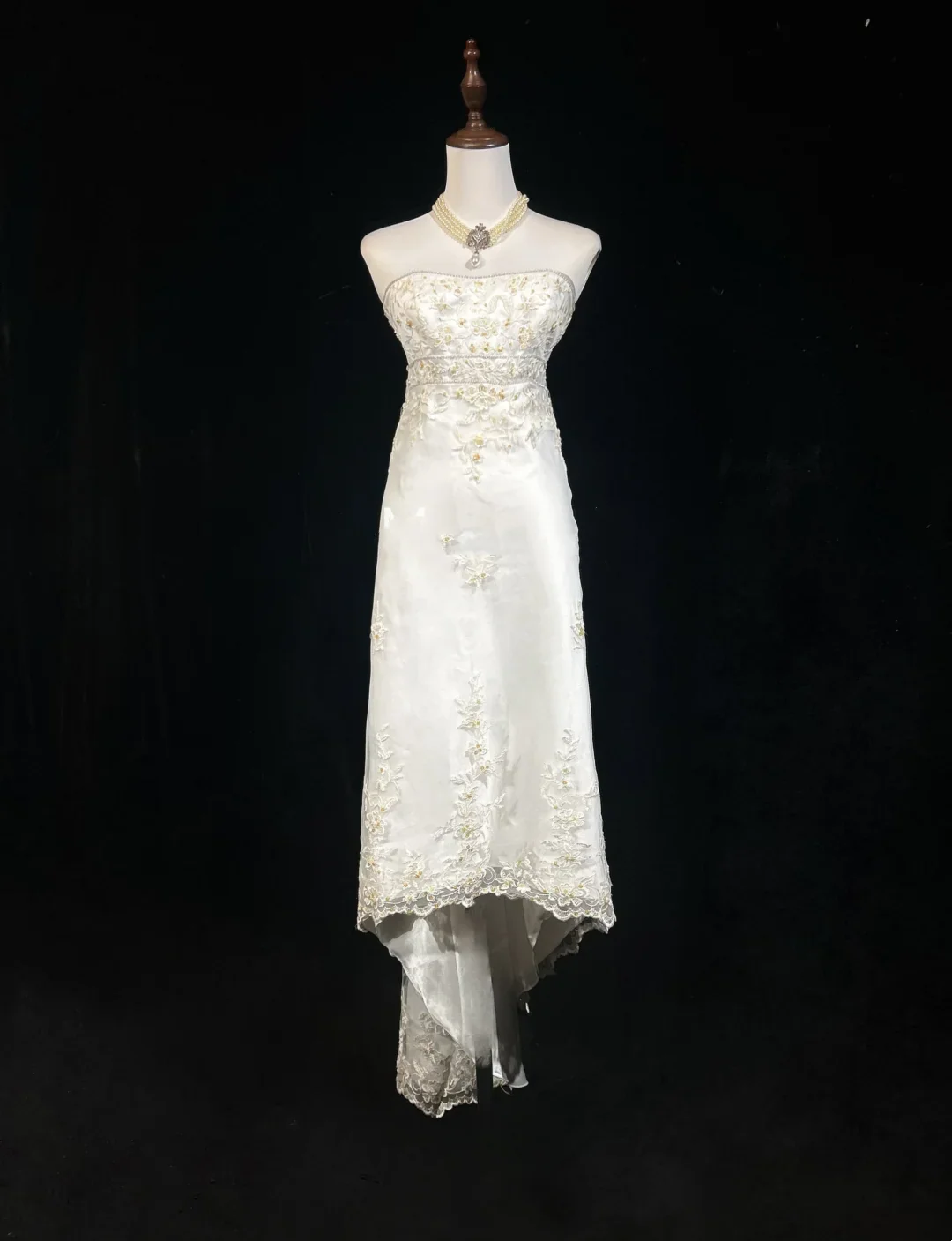 Vintage Wedding Dress 1970s High Low Strapless Lace White Long Wedding Dresses Bridal Gowns Elegant Brides Gown DH553 - Deanwangkt