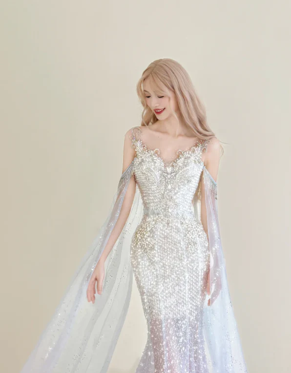 Gorgeous Sweetheart Neck Mermaid Long Prom Dress Sequined Tulle Pink Evening Gown DP3807 - Deanwangkt