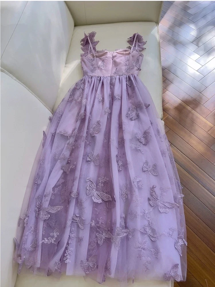 Elegant A line Straps Lilac Lace Sleeveless Long Evening Party Gowns Evening Formal Dresses Prom Dress W944 - Deanwangkt