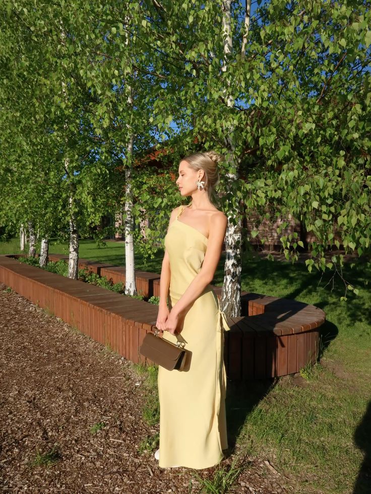 Classy Mermaid One Shoulder Yellow Formal Long Prom Gown Summer Wedding Guest Dress Bridal Guest Dresses Wedding Outfits For Guest DH2343 - Deanwangkt