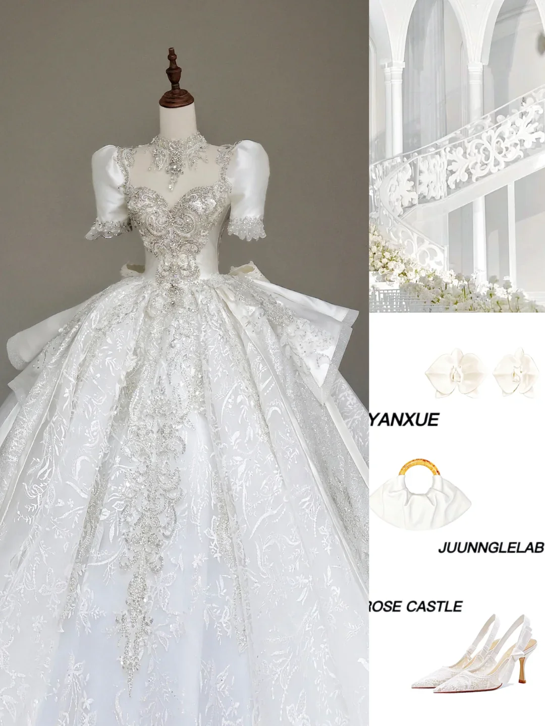 Luxury Ball Gown Wedding Dresses Short Sleeves Sequin Wedding Dress With Train DP647 - Deanwangkt