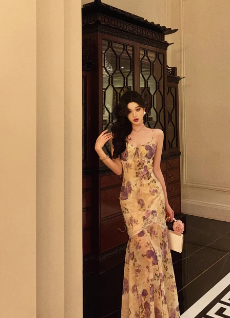 Cute Mermaid Spaghetti Straps Floral Sleeveless 18th Birthday Dress Party Gown Birthday Outfits For Women DP0201 - Deanwangkt