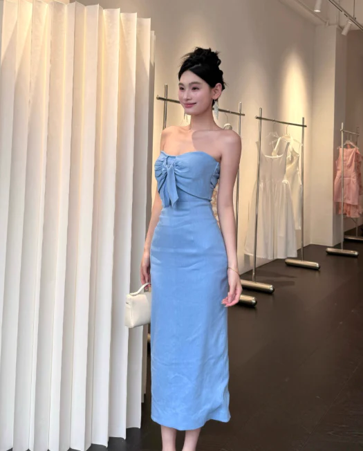 Elegant Strapless Sheath Satin Long Prom Dresses,Blue Formal Evening Dresses DP3150 - Deanwangkt