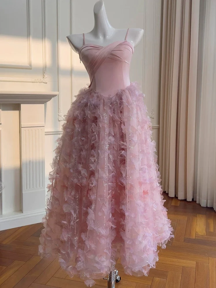 Elegant A line Spaghetti Straps Pink Long Evening Party Gowns Evening Formal Dresses Prom Dress W881 - Deanwangkt