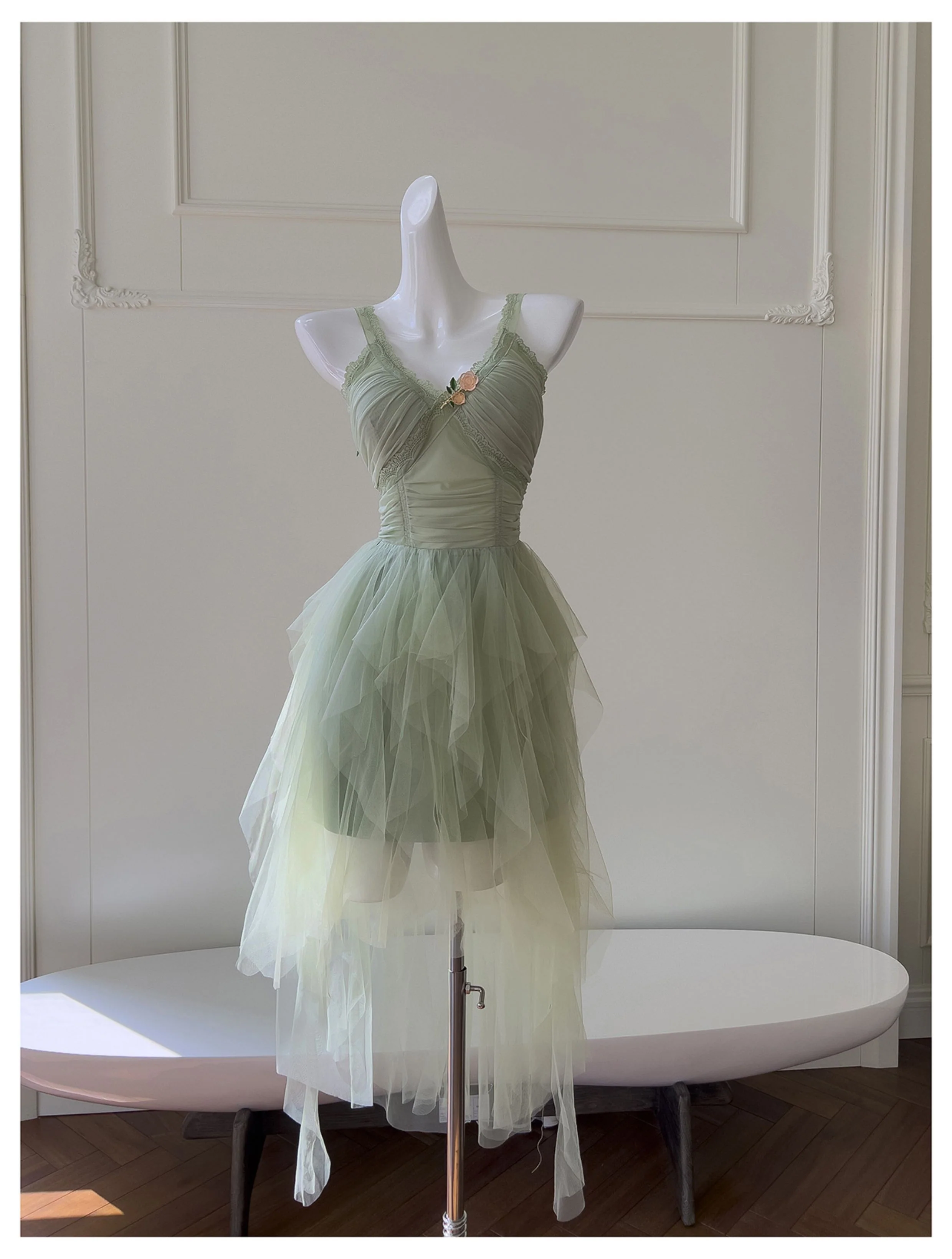 Pretty A Line Sage Green Tulle Formal Homecoming Dresses Middle School Short 21st Birthday Outfits Graduation Dress Mini Cocktail Dresses DH2309 - Deanwangkt