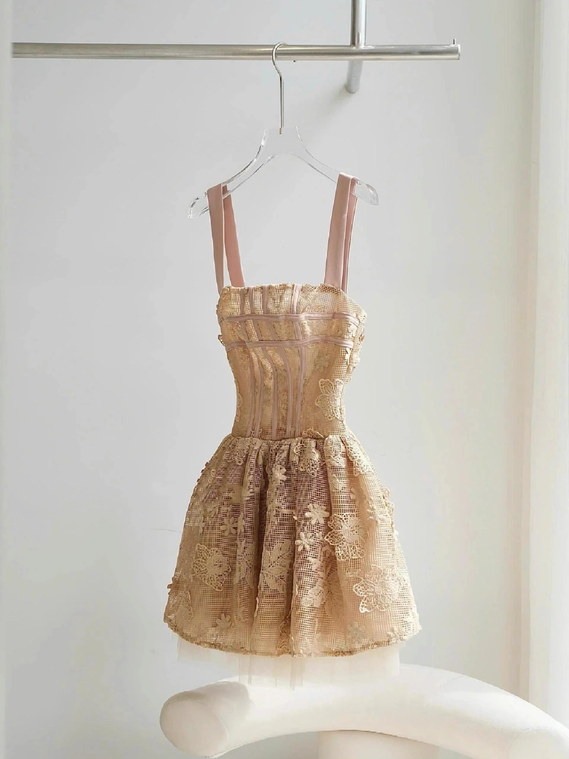 Simple A Line Square Gold Lace Short Formal Homecoming Dresses Party Graduation Dress Dance Hoco Dresses DH2773 - Deanwangkt