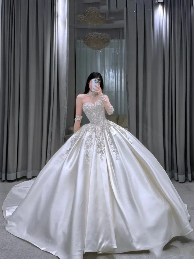 Romantic Wedding Gown Bridal Dress Ball Gown Sweetheart Wedding Dress White Lace Wedding Dresses Modest Wedding Gowns DH1782 - Deanwangkt