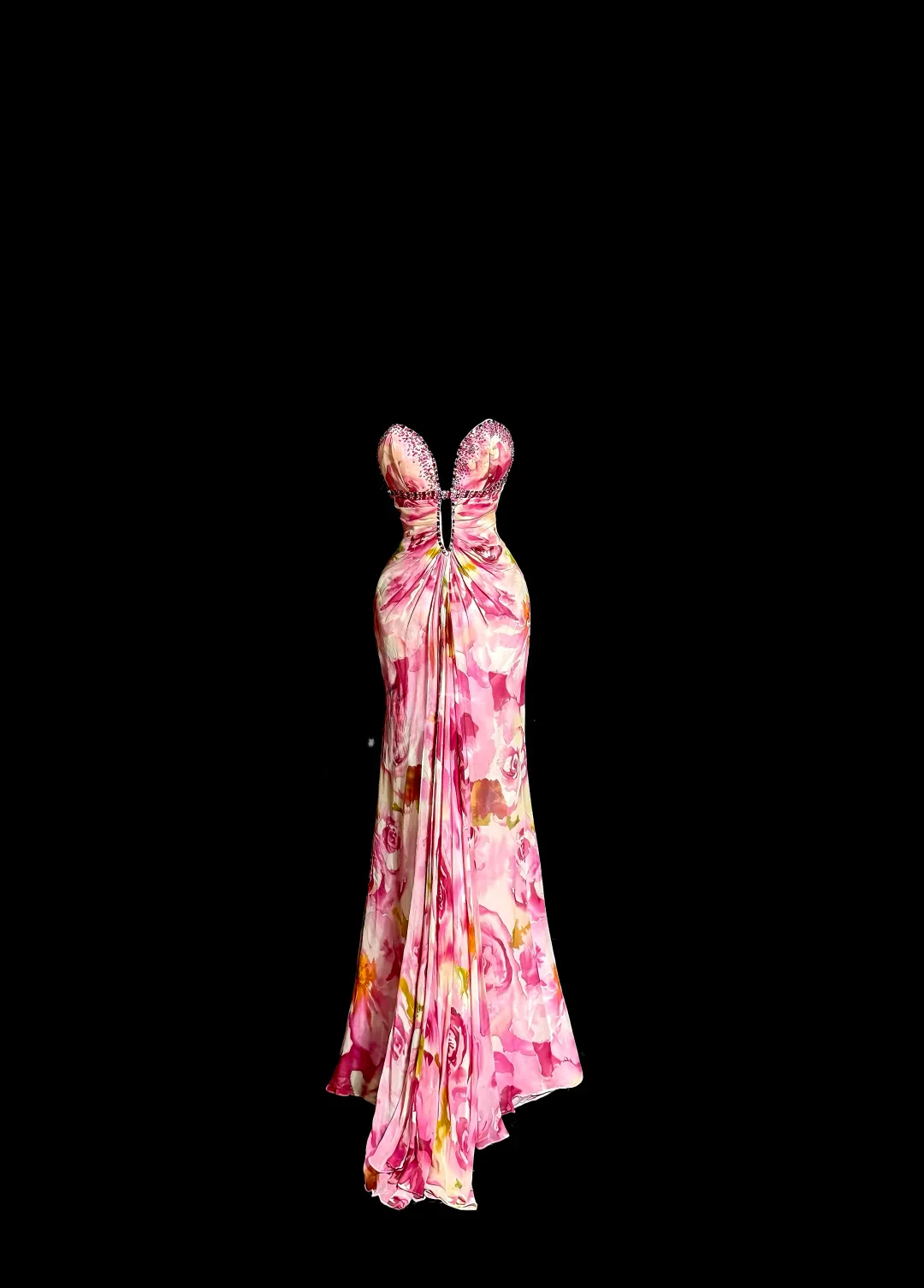 Vintage Mermaid Sweetheart Pink Chiffon Floral Backless Long Prom Dresses Party Dress 18th Birthday Outfits Graduation Dresses DH2646 - Deanwangkt