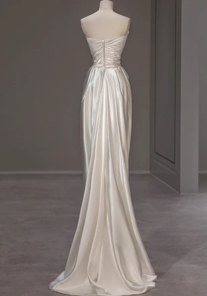 Elegant Satin Mermaid Wedding Dress Sleeveless Simple Bridal Gown DH2689 - Deanwangkt