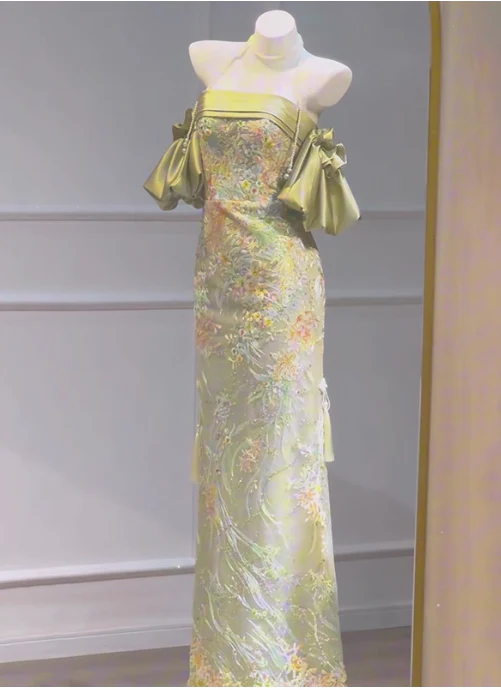 Elegant Sheath Off-the-shoulder Long Evening Gowns Satin Embroidered Applique Beading Special Formal Dresses Prom Dresses DP2779 - Deanwangkt