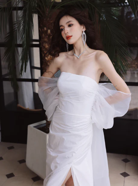 Elegant Off Shoulder Long Sheath Satin Wedding Dress Simple Bridal Gown DH2688 - Deanwangkt