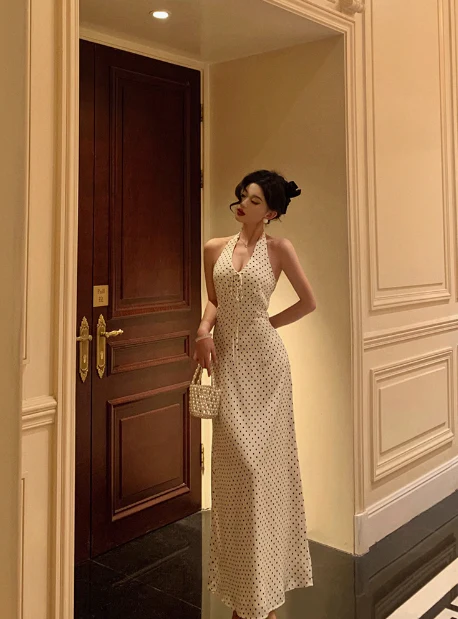 Pretty Sheath Halter Black Polka Dots 21st Birthday Dress Party Outfits Birthday Outfits For Women DP0190 - Deanwangkt