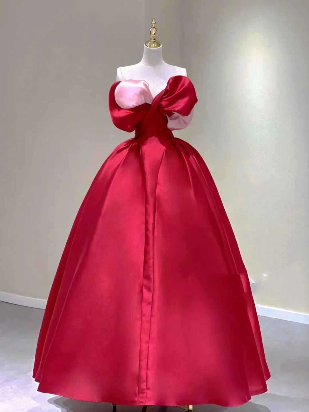 Pretty Ball Gown Sweetheart Red Satin Long Prom Dresses Evening Dresses DP331 - Deanwangkt