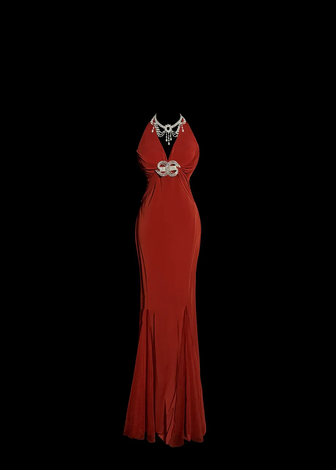 Vintage Mermaid V Neck Red 1950s Retro Classy Chiffon Long Prom Dresses Party Dress 21st Birthday Outfits Graduation Dresses W858 - Deanwangkt